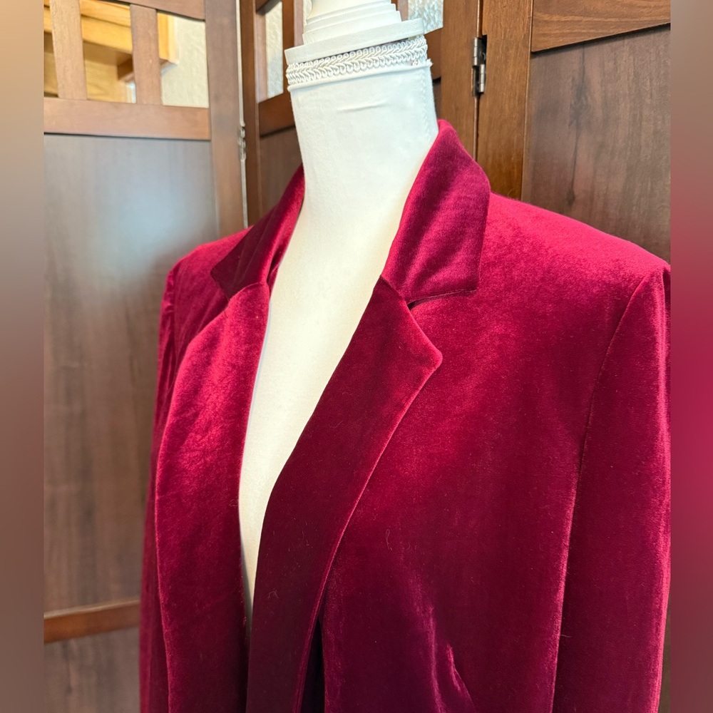 Walter Baker Seth Crop Burgundy Open Front Velvet‎ Blazer Jacket sz M - Picture 2 of 7
